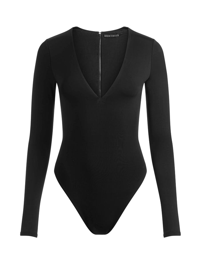 OLEA LONG SLEEVE BODYSUIT - BLACK image 5 - Alice And Olivia