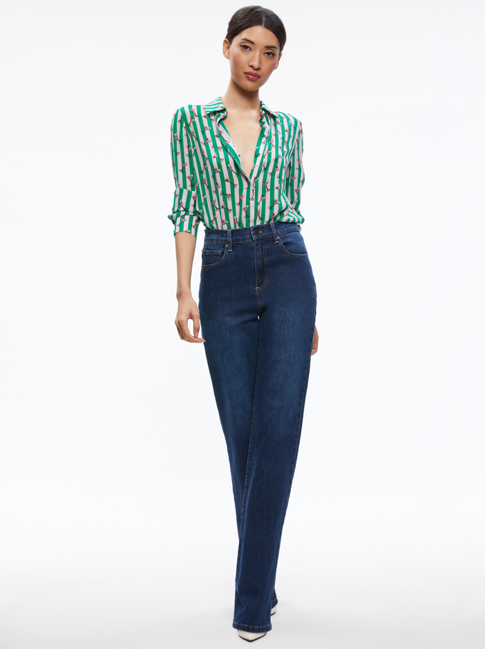 A+o X Kendra Dandy Willa Placket Top In Kendra Dandy | Alice And Olivia
