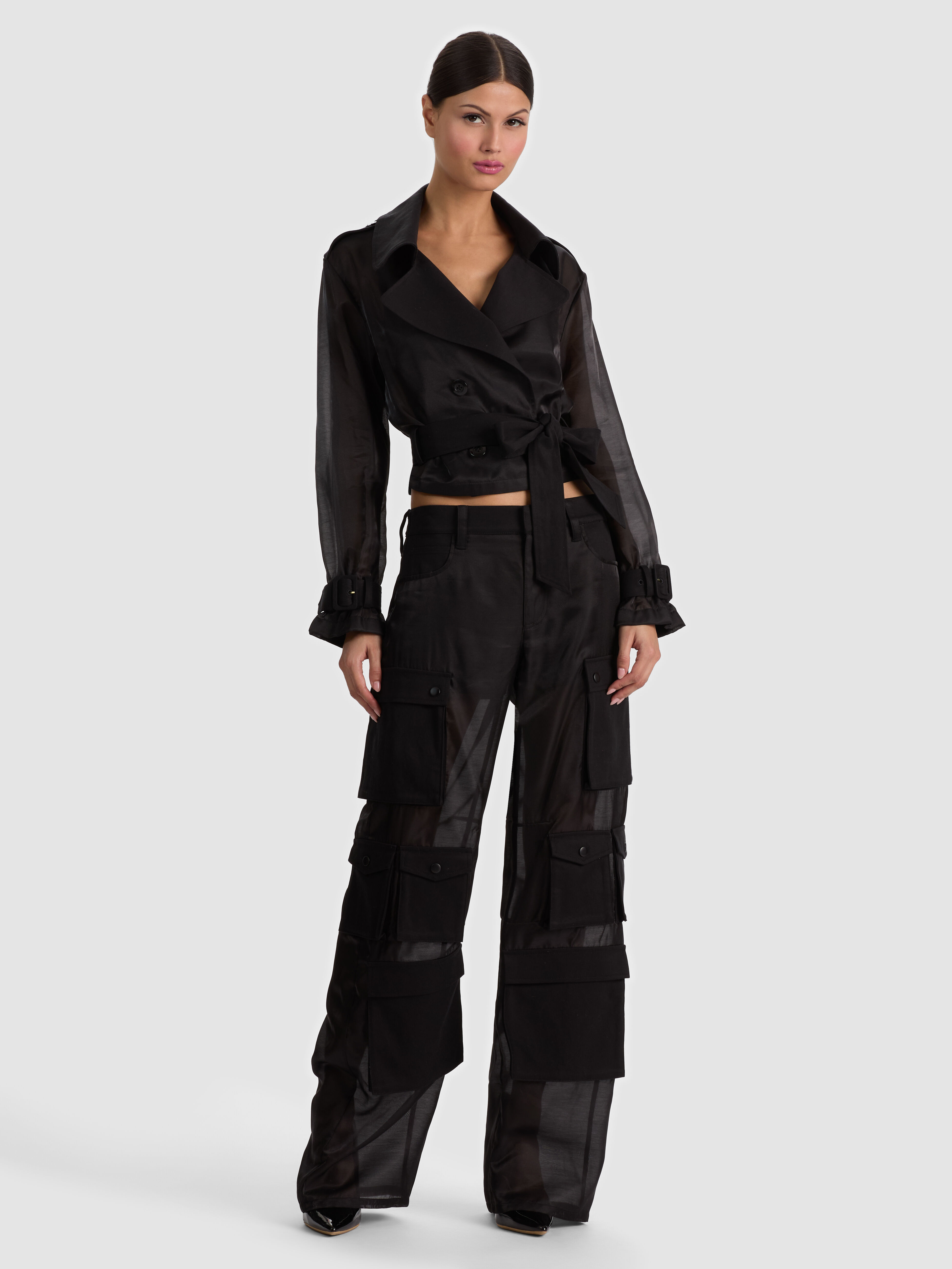 OLIVIA WIDE LEG CHAIN BELT PANT in BLACK | ALICE + OLIVIA