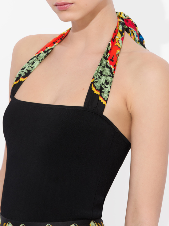 BLACK MULTI-LEE WOVEN STRAP HALTER TOP