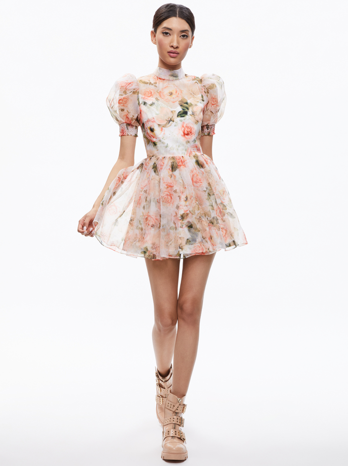 VERNITA PUFF SLEEVE SWEETHEART NECKLINE MINI DRESS - MORNINGSIDE FLORAL WHITE - Alice And Olivia