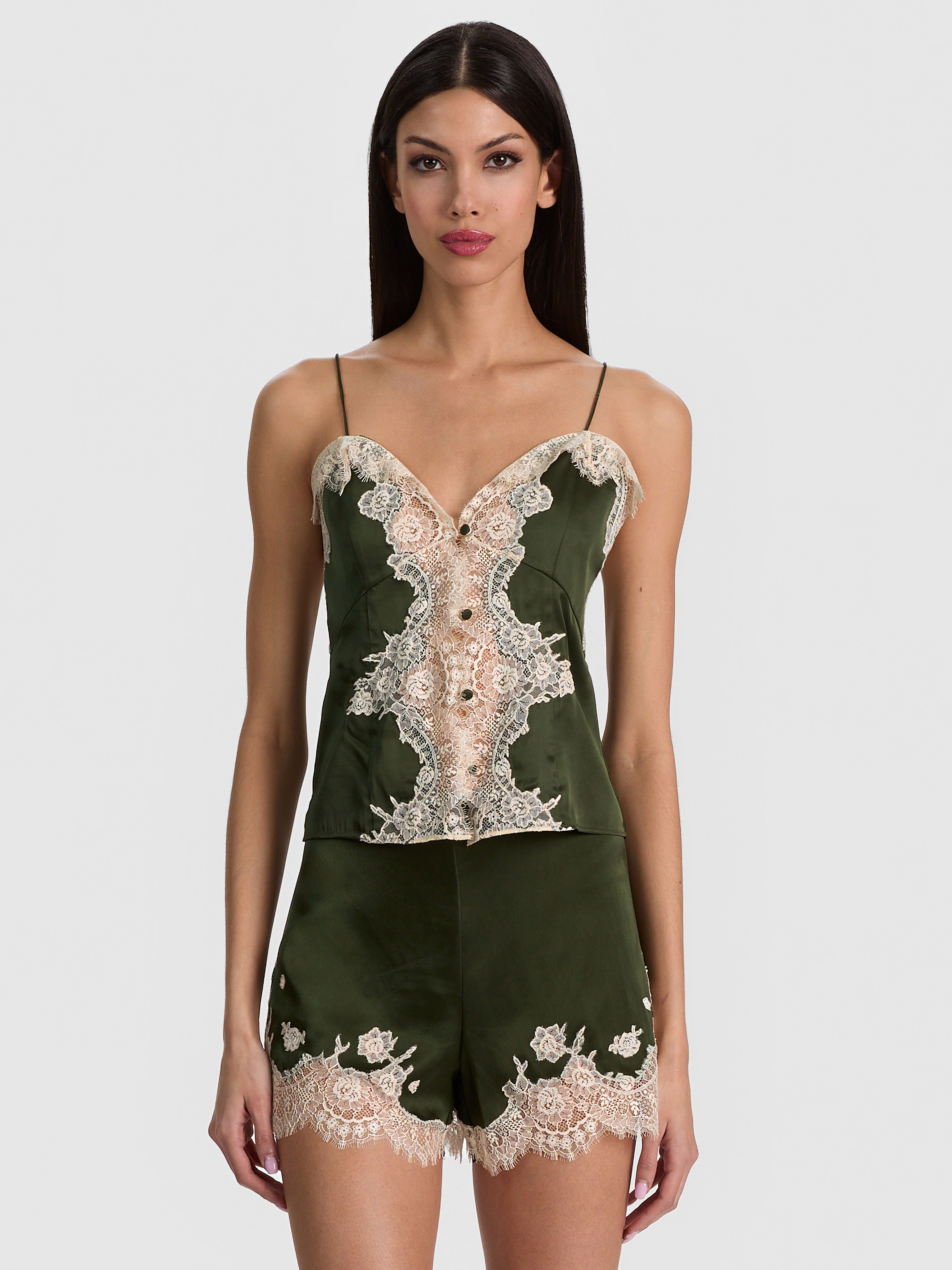 JULIETTA LACE SLIP TOP in DARK FERN | ALICE + OLIVIA