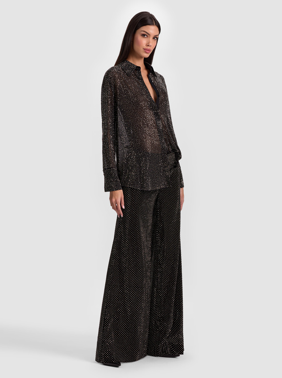 BLACK-FINELY EMBELLISHED OVERSIZED BUTTON DOWN