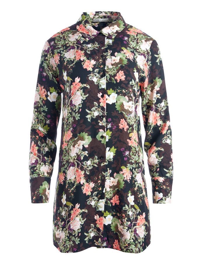 HALLIE FLORAL SHIRT DRESS - ROMANCE BLACK image 5 - Alice And Olivia