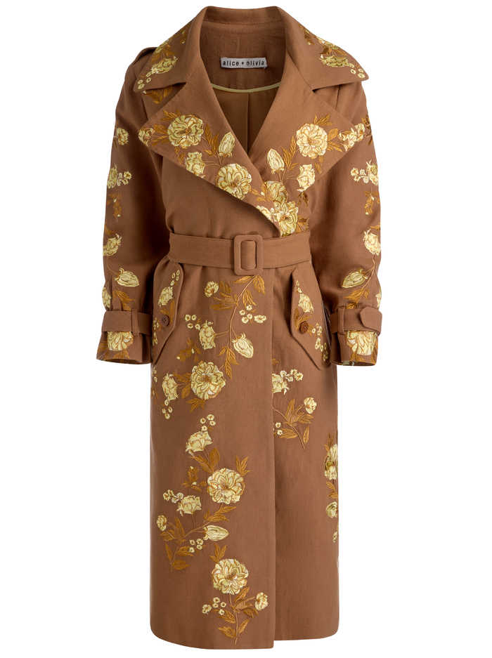 NEVADA EMBROIDERED TRENCH COAT - DEEP PECAN/MULTI image 6 - ALICE + OLIVIA