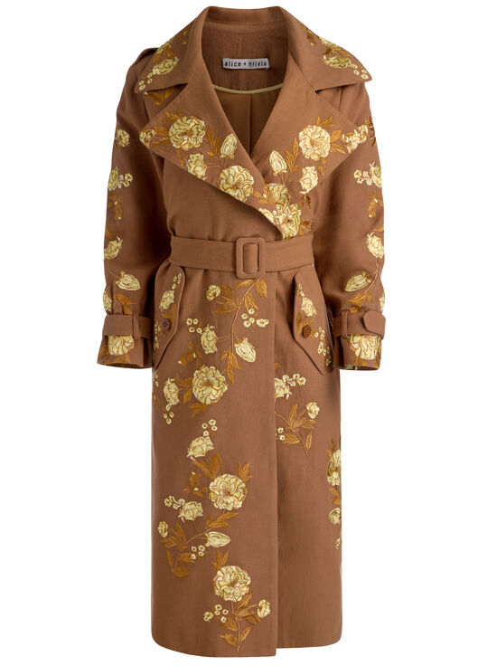 DEEP PECAN/MULTI-NEVADA EMBROIDERED TRENCH COAT