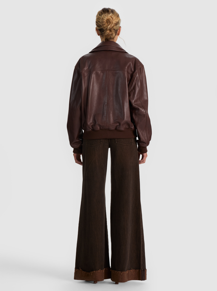 COLLINS DOUBLE LAYER LEATHER JACKET - DARK CHOCOLATE image 3 - ALICE + OLIVIA