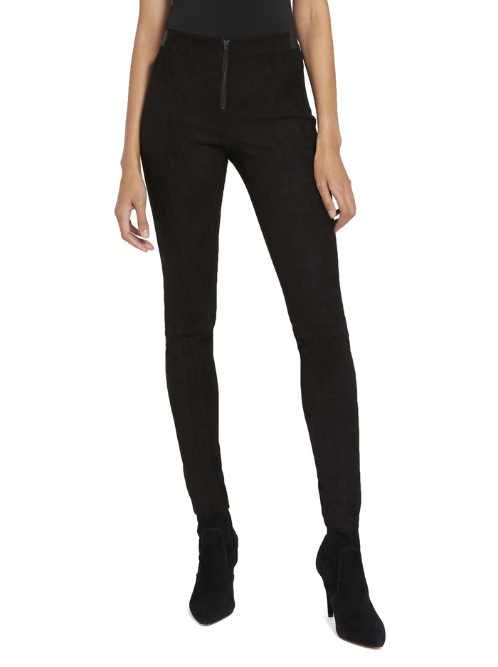 FRONT ZIP SUEDE LEGGING - BLACK - Alice And Olivia