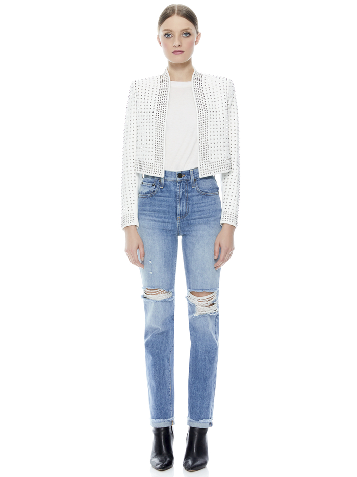 HARVEY STUDDED LEATHER JACKET - WHT/SILVER image 4 - Alice And Olivia