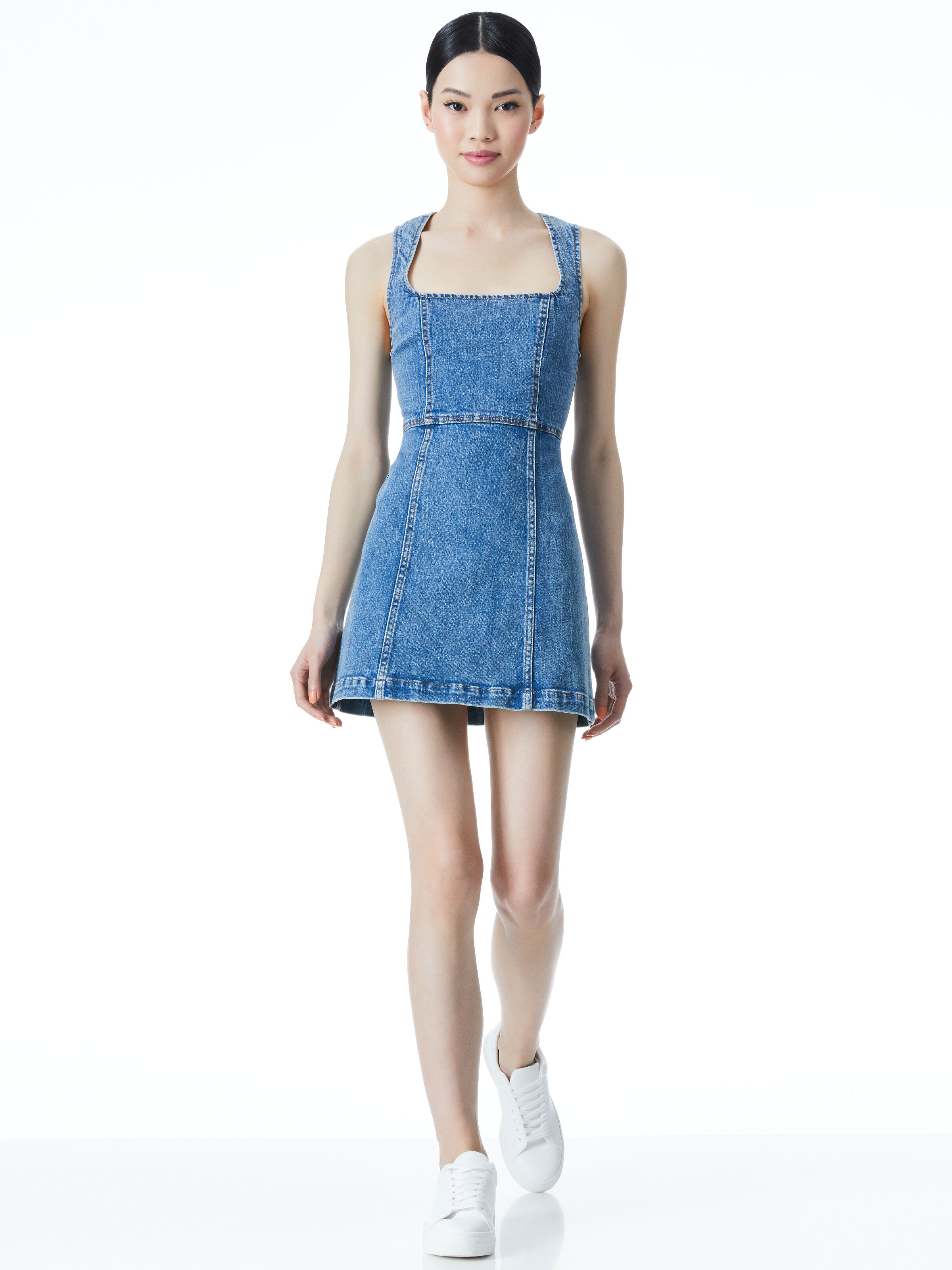 ワンピース INSTANTFUNK Square-neck denim corset dress 4BTR503 Corset Denim Midi Dress | Nuuly