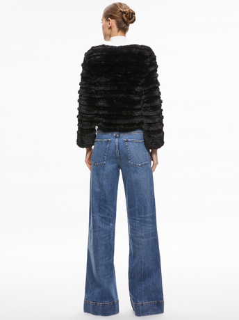 BLACK-FAWN FAUX FUR TEXTURED JACKET