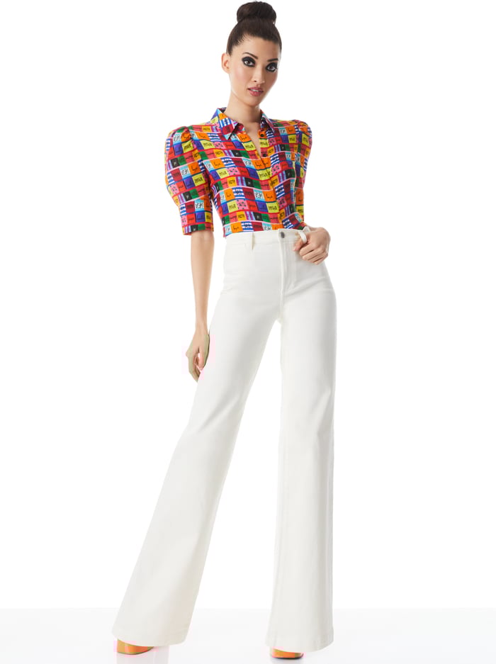 WILLA SCRUNCHED PUFF SLEEVE PLACKET TOP - LOVE PATCH image 2 - Alice And Olivia
