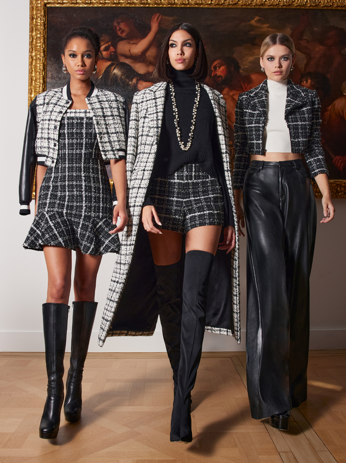 KAIDRA TWEED MINI DRESS - BLACK/OFF WHITE image 6 - Alice And Olivia