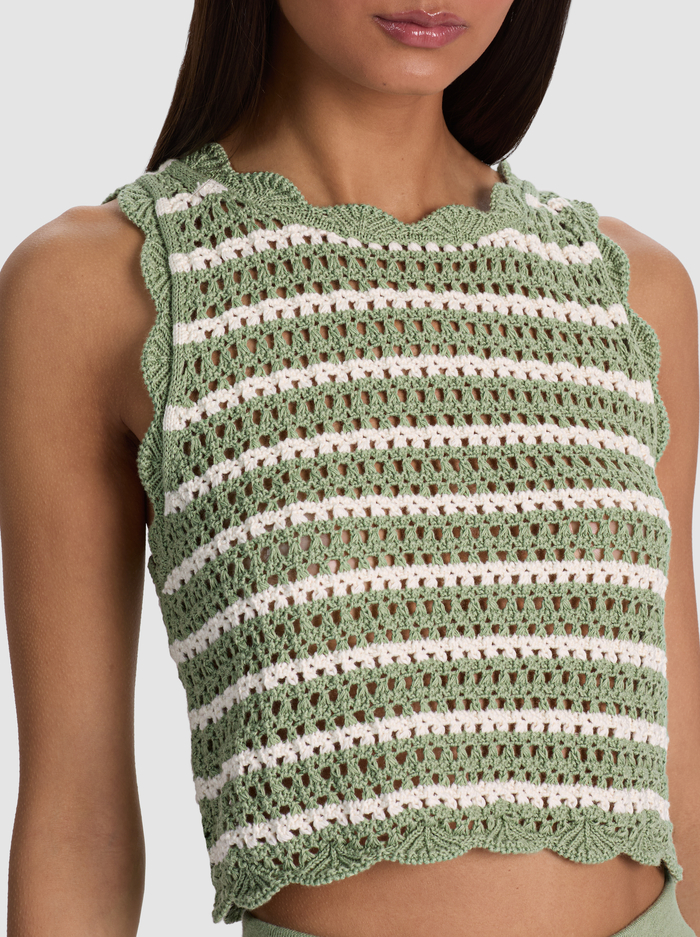 AMITY CROCHET TANK - SAGE/SOFT WHITE image 3 - ALICE + OLIVIA