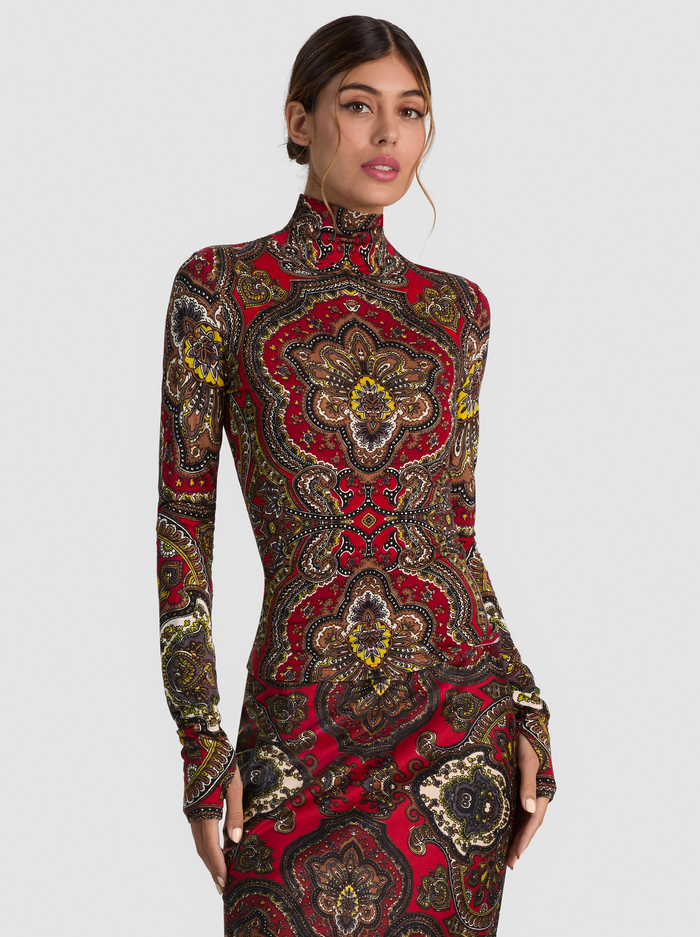 DELAINA TURTLENECK TOP - BON VOYAGE HIBISCUS MULTI - ALICE + OLIVIA