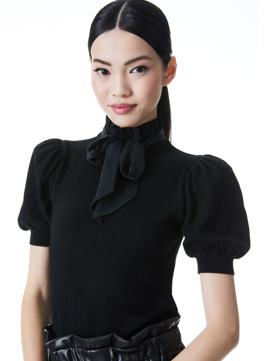 BLACK-CHASE PUFF SLEEVE SWEATER