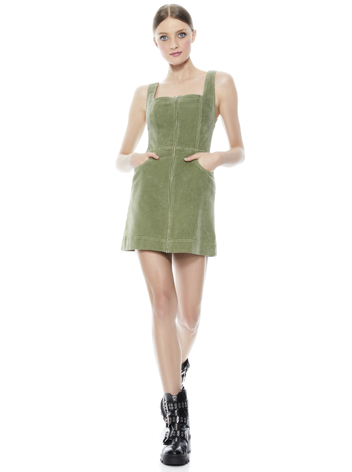 RENITA CORDUROY MINI DRESS - SAGE image 4 - ALICE + OLIVIA