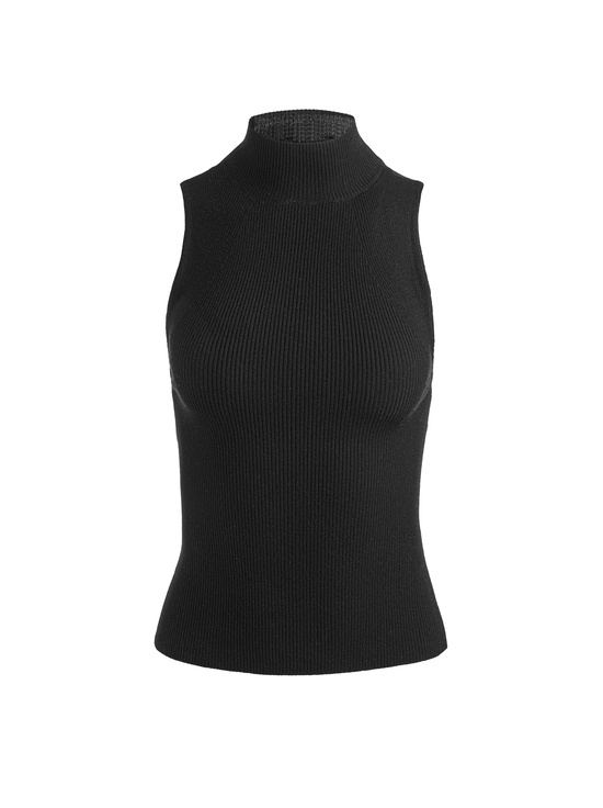 BLACK-DARCEY WOOL SLEEVELESS TURTLENECK