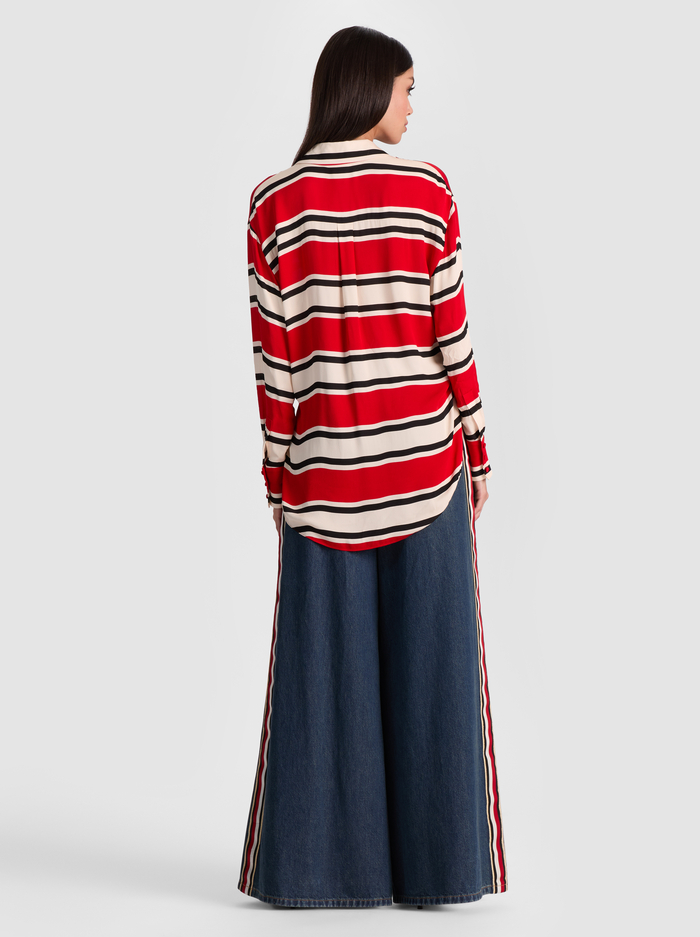 DIMITRA OVERSIZED BUTTON DOWN - PERFECT RUBY/BLACK/BISCOTTI image 2 - Alice And Olivia