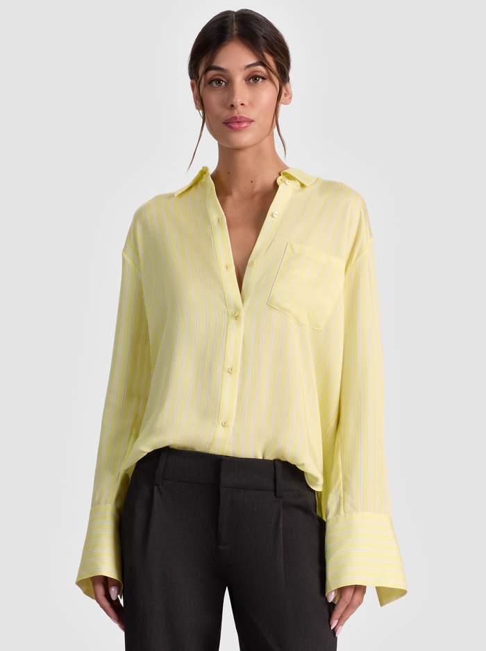 FINELY PINSTRIPED BUTTON DOWN - CRESCENDO STRIPE - ALICE + OLIVIA