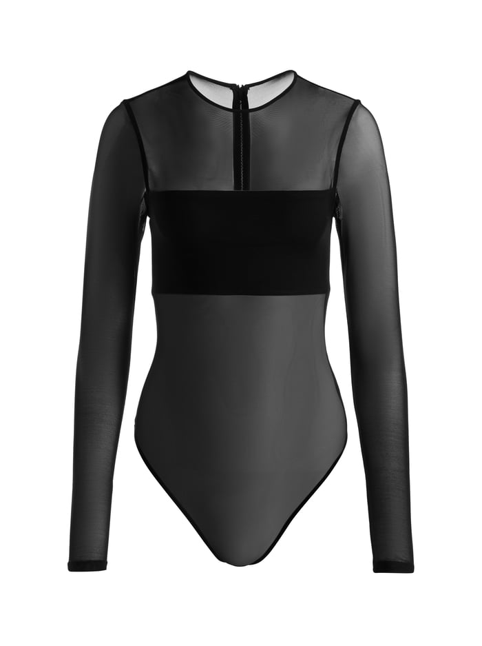 BANDEAU LONG SLEEVE BODYSUIT - BLACK image 5 - Alice And Olivia