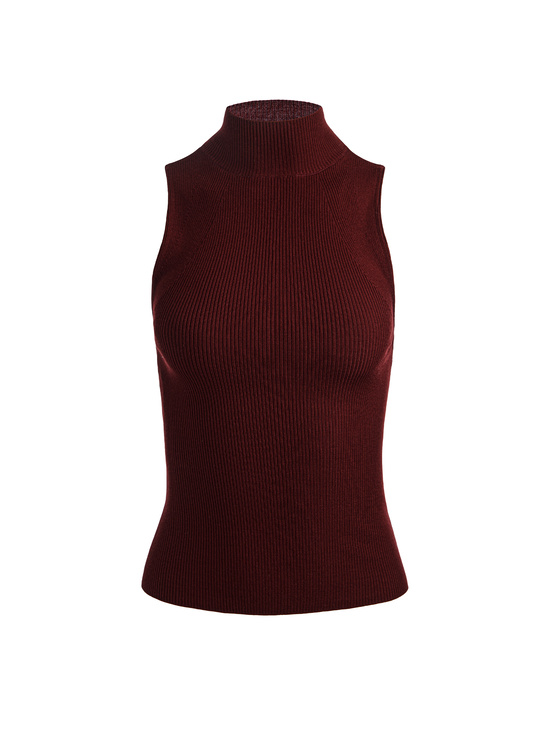 COGNAC-DARCEY WOOL SLEEVELESS TURTLENECK