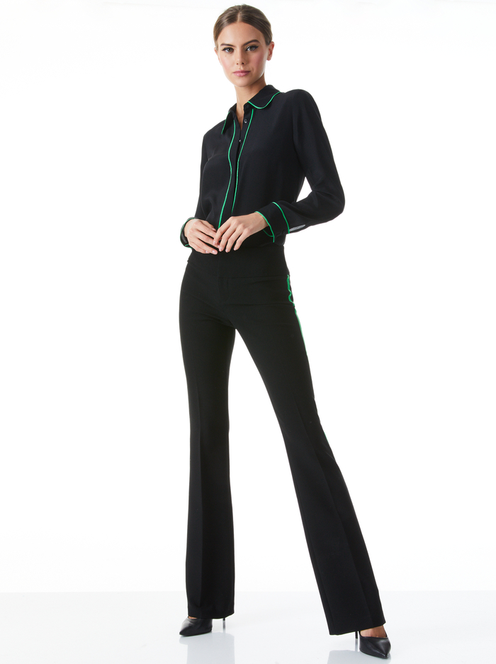 WILLA PIPED PLACKET TOP - BLACK/GARDEN GREEN image 4 - Alice And Olivia