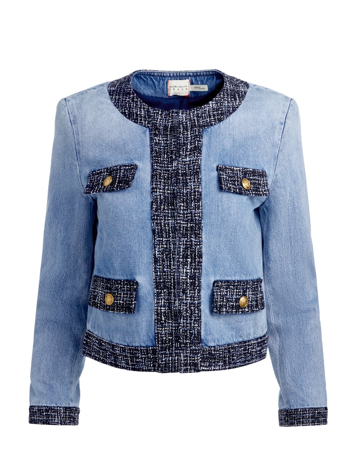 LANDON CROPPED DENIM JACKET - CELINE VINTAGE image 5 - Alice And Olivia