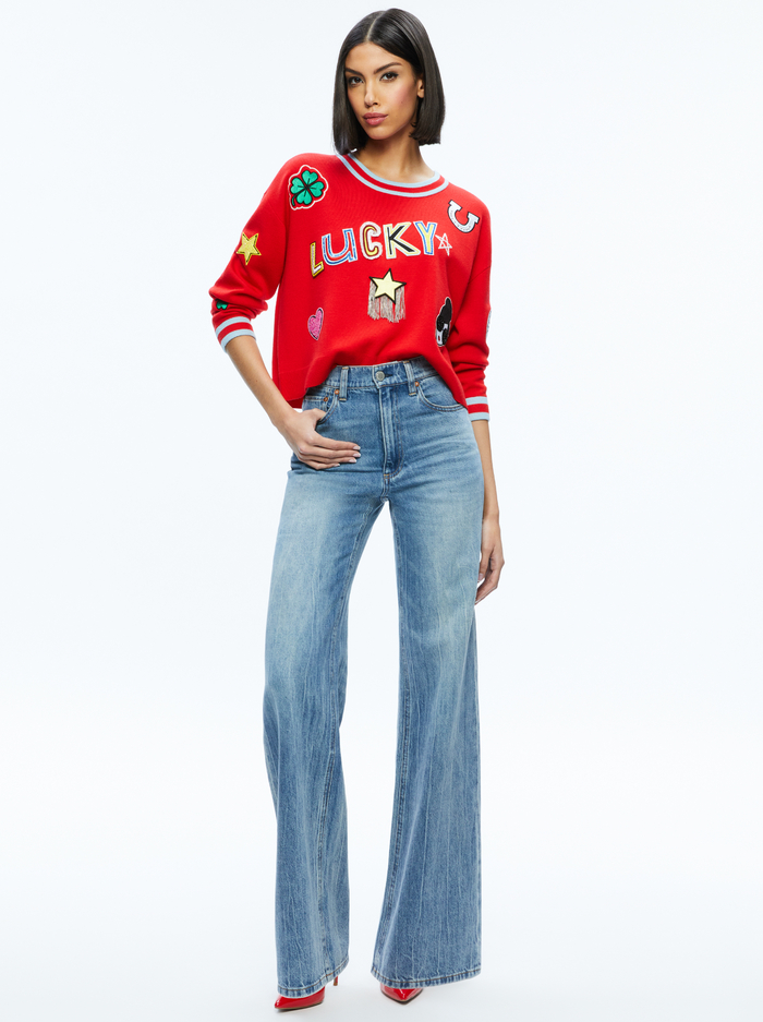 STACEFACE PULLOVER - BRIGHT RUBY/STRIPE image 2 - Alice And Olivia