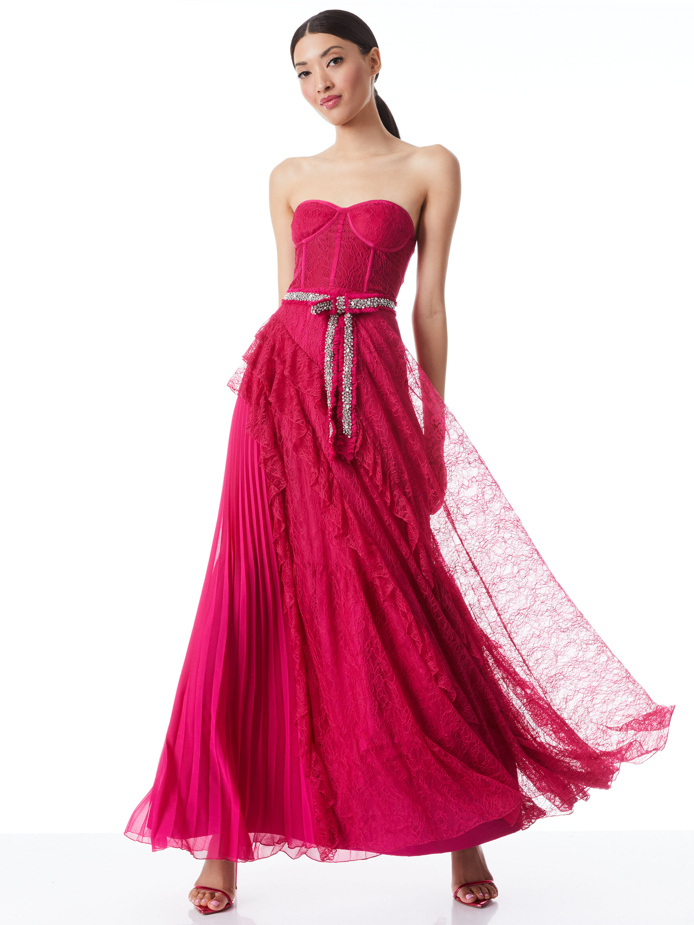 Bree Ruffle Pleated Ball Gown In Raspberry Alice Olivia