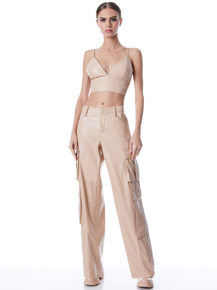 CARLI VEGAN LEATHER BRA TOP - ALMOND image 2 - ALICE + OLIVIA