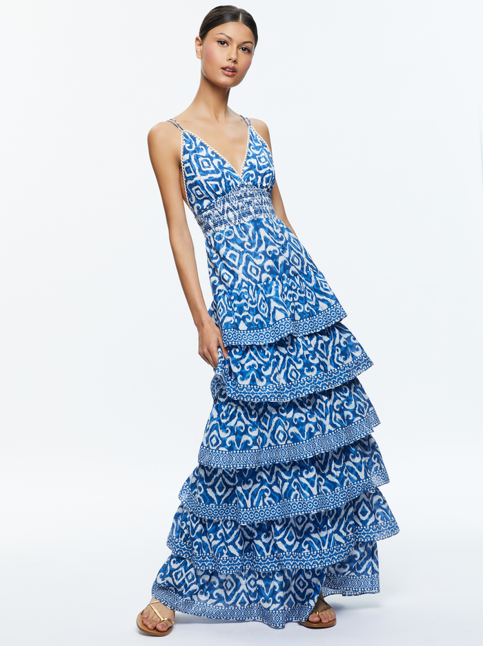 IMOGENE TIERED MAXI DRESS - ARTISAN IKAT FRENCH BLUE image 4 - Alice And Olivia
