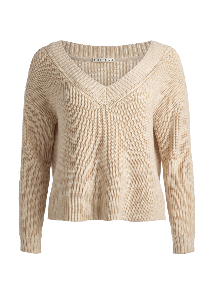 ALITA RELAXED V NECK PULLOVER - OATMEAL HEATHER image 5 - Alice And Olivia