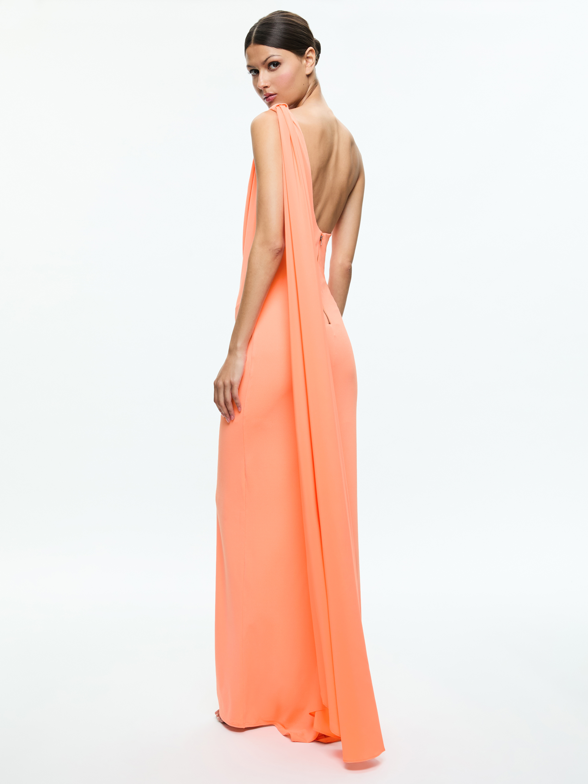Anja One Shoulder Draped Maxi Dress In Coral | Alice + Olivia
