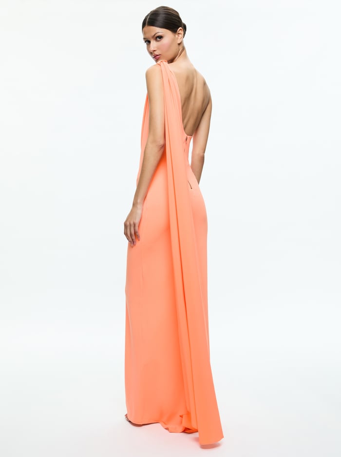 ANJA ONE SHOULDER DRAPED MAXI DRESS - CORAL image 2 - Alice And Olivia