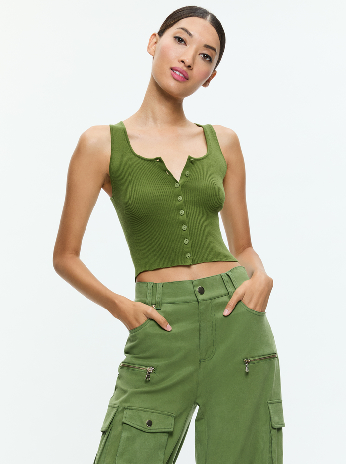 DARYN BUTTON THROUGH CROPPED TANK - AVOCADO - Alice And Olivia