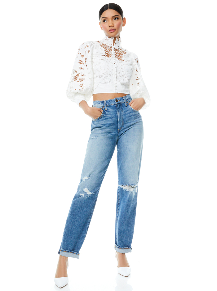 YAZ EYELET CROP BLOUSE - OFF WHITE image 2 - ALICE + OLIVIA
