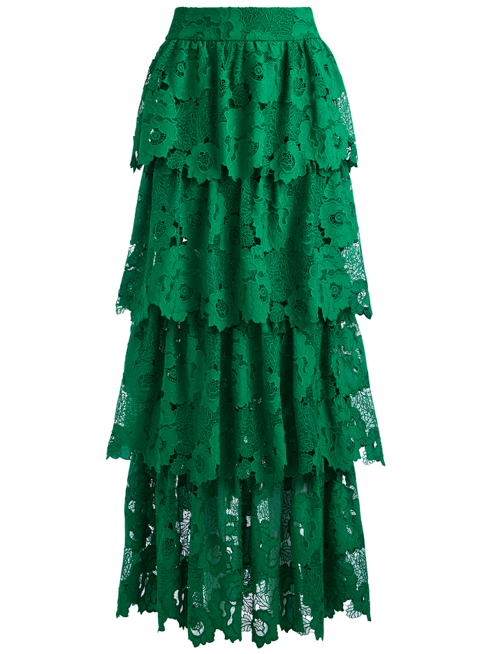 JIA EYELET TIERED RUFFLE MAXI SKIRT - EMERALD image 5 - Alice And Olivia