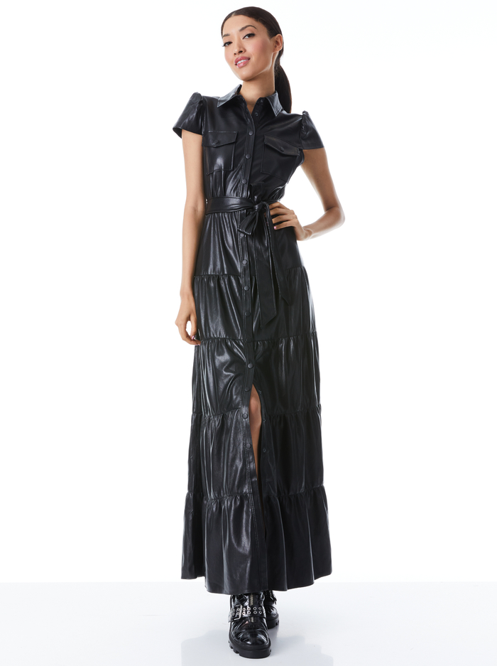 MIRANDA VEGAN LEATHER TIERED MAXI DRESS - BLACK image 4 - Alice And Olivia