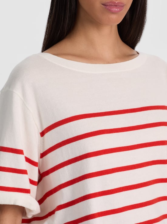 SOFT WHITE/CHILI PEPPER-AMELIE STRIPED KNIT TEE