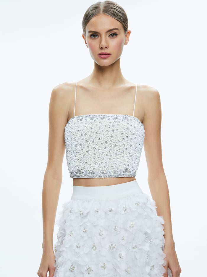 CERESI EMBELLISHED SPAGHETTI STRAP TOP - OFF WHITE - Alice And Olivia