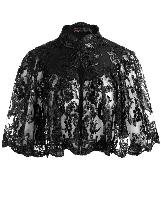 BLACK-AURELIA EMBELLISHED LACE CAPELET