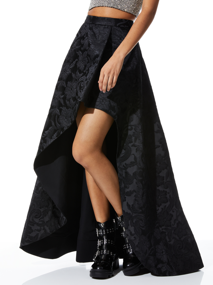 SERRA ASYMMETRICAL HIGH LOW SKIRT - BLACK - Alice And Olivia