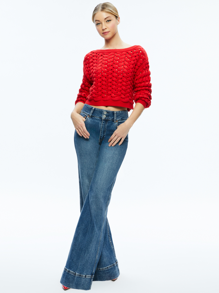 ALLENE CABLE KNIT CREWNECK - BRIGHT RUBY image 4 - Alice And Olivia