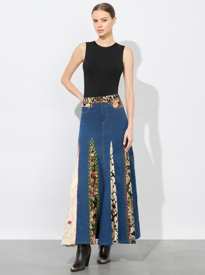 NALA MIXED MEDIA MAXI SKIRT - LOLA BLUE/MULTI image 1 - Alice And Olivia