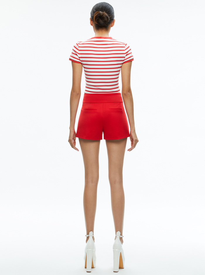 NARIN HIGH RISE BUTTON FRONT SHORT - BRIGHT RUBY image 1 - Alice And Olivia