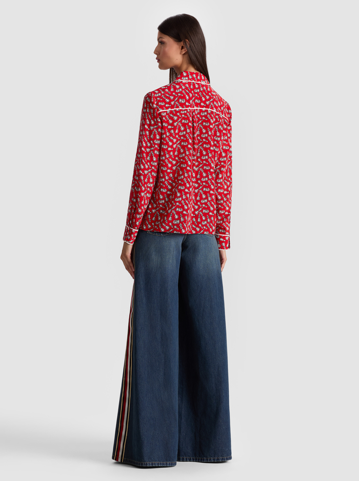 WILLA SILK BLOUSE WITH PIPING - QUEENING image 2 - Alice And Olivia