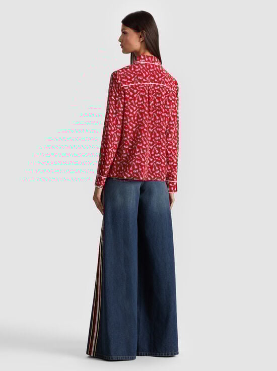 QUEENING-WILLA SILK BLOUSE WITH PIPING