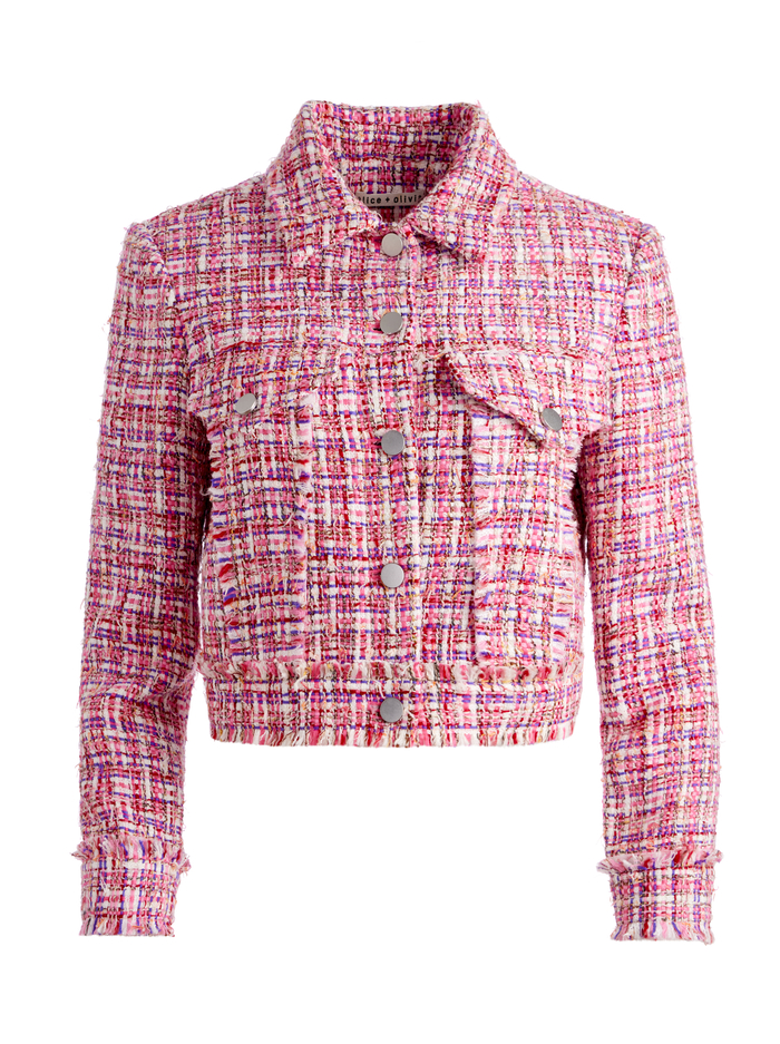 CHLOE TWEED CROPPED JACKET - CANDY MULTI image 5 - Alice And Olivia