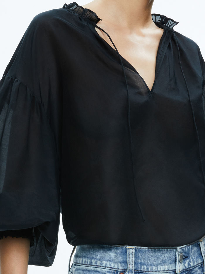 JULIUS VOLUMINOUS BLOUSON SLEEVE BLOUSE - BLACK image 3 - Alice And Olivia